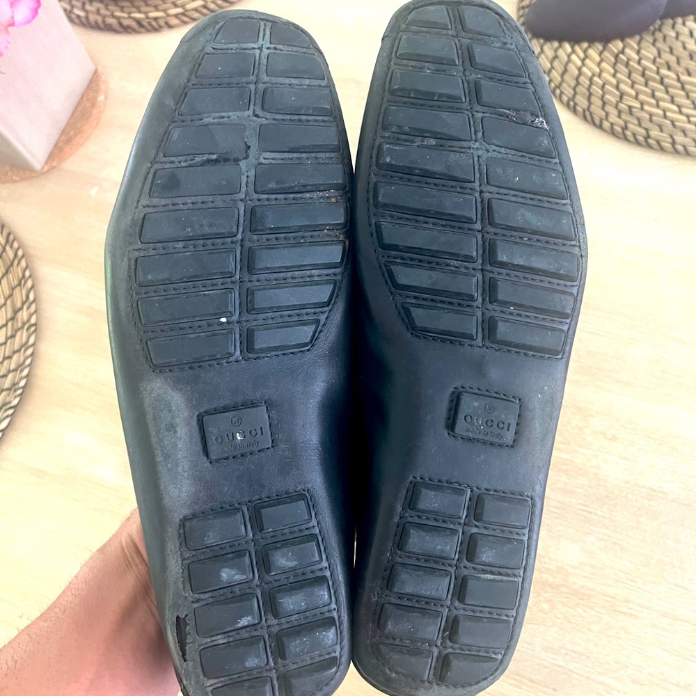 Gucci Black Leather Bamboo Horsebit Slip on Loafers Size 11
